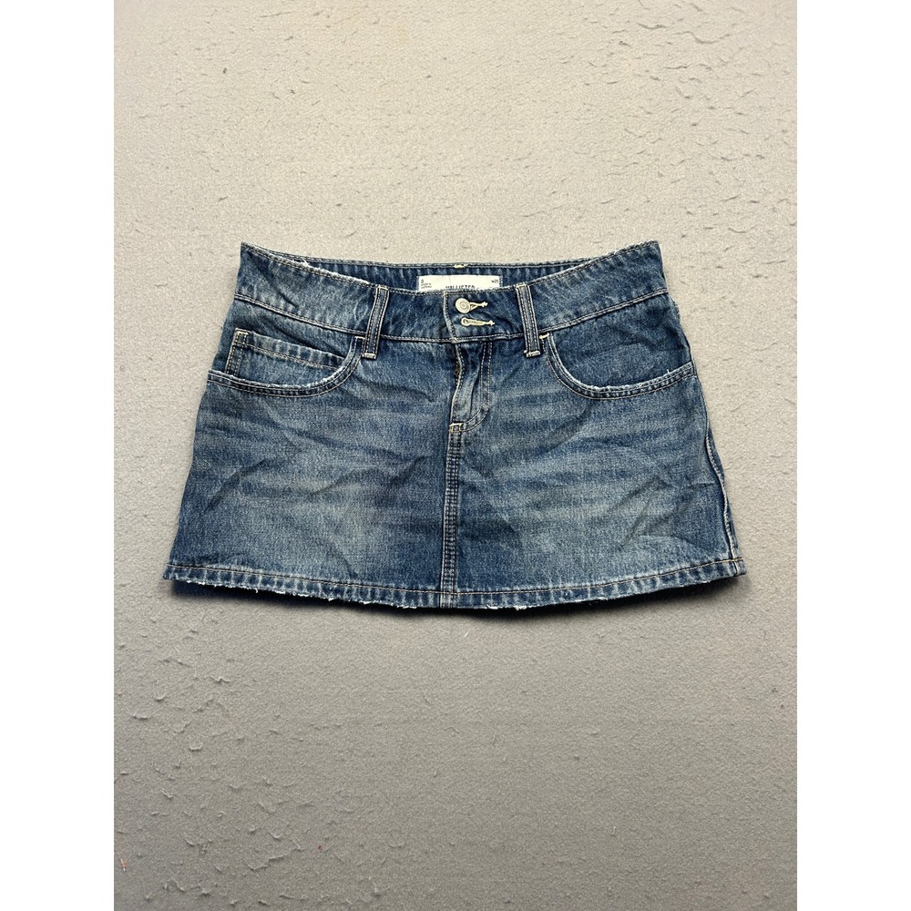 Hollister Denim Mini Skirt Cotton Blue Embroidered W25 Womens